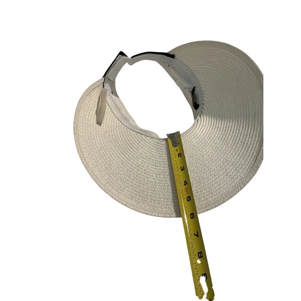 Magid Hats Sun Visor Womens OS‎ Cream Black Straw Wide Brim Bow Detail